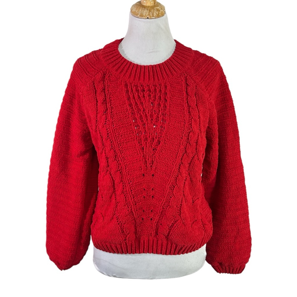 NWT Mi Ami For Francesca’s Red Chenille Cable Knit Balloon Sweater Size Small